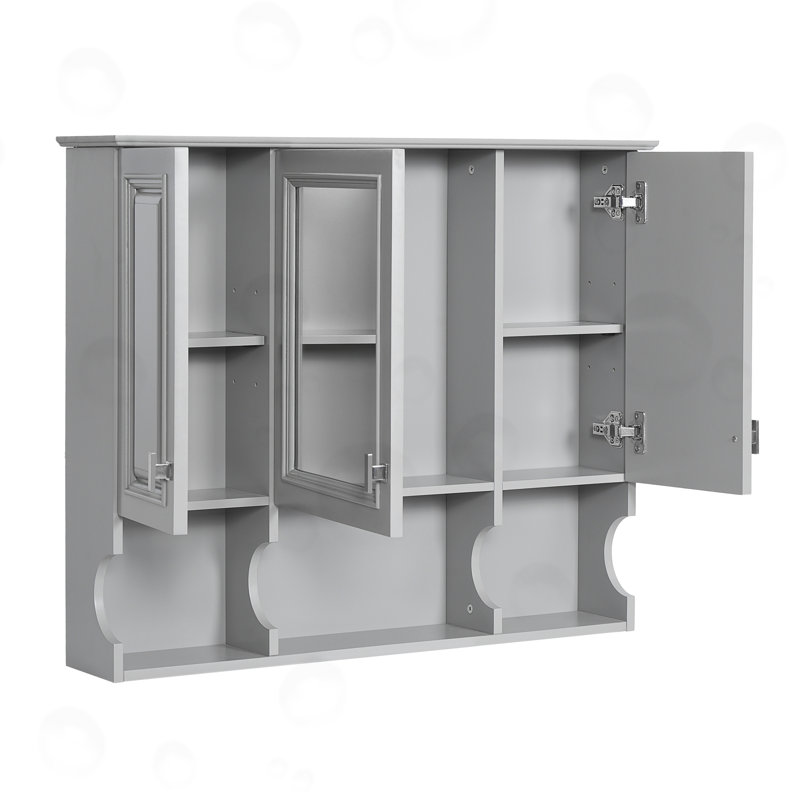 Armoire de salle de bain murale avec miroir, Gris