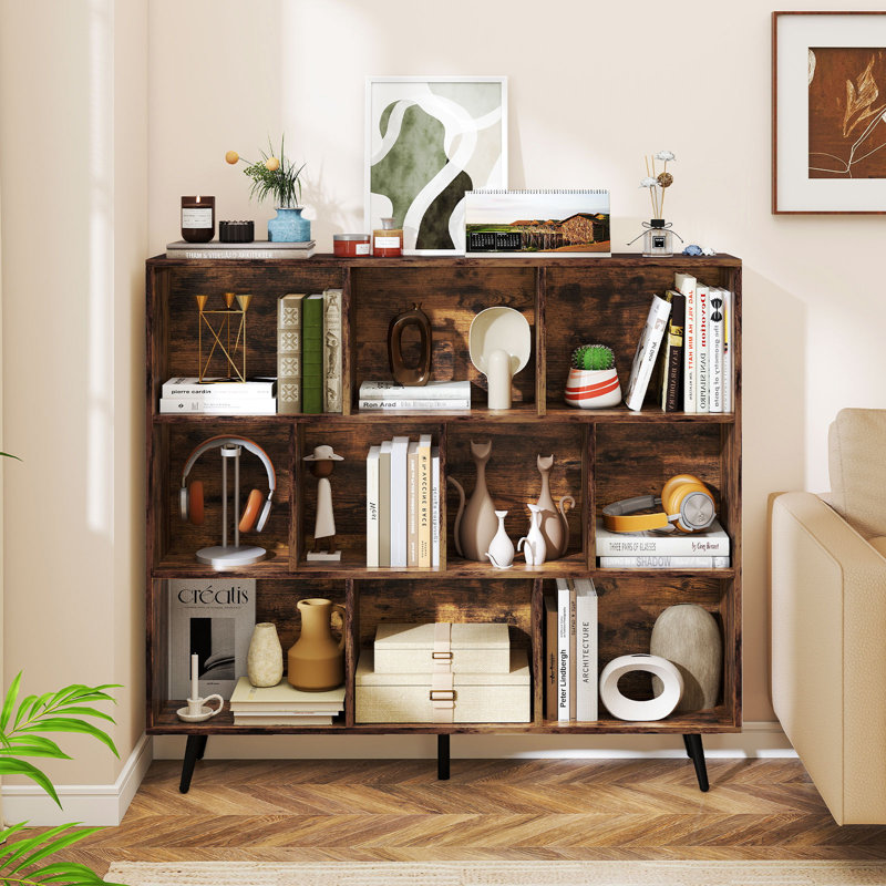 107cm H Metal Standard Bookcase, Brown, (10 Shelves) 107cm H x 120cm W x 24cm D