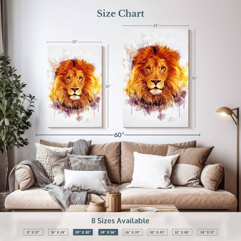 Brampt Lion Head Paint Splash, 36" H x 24" W