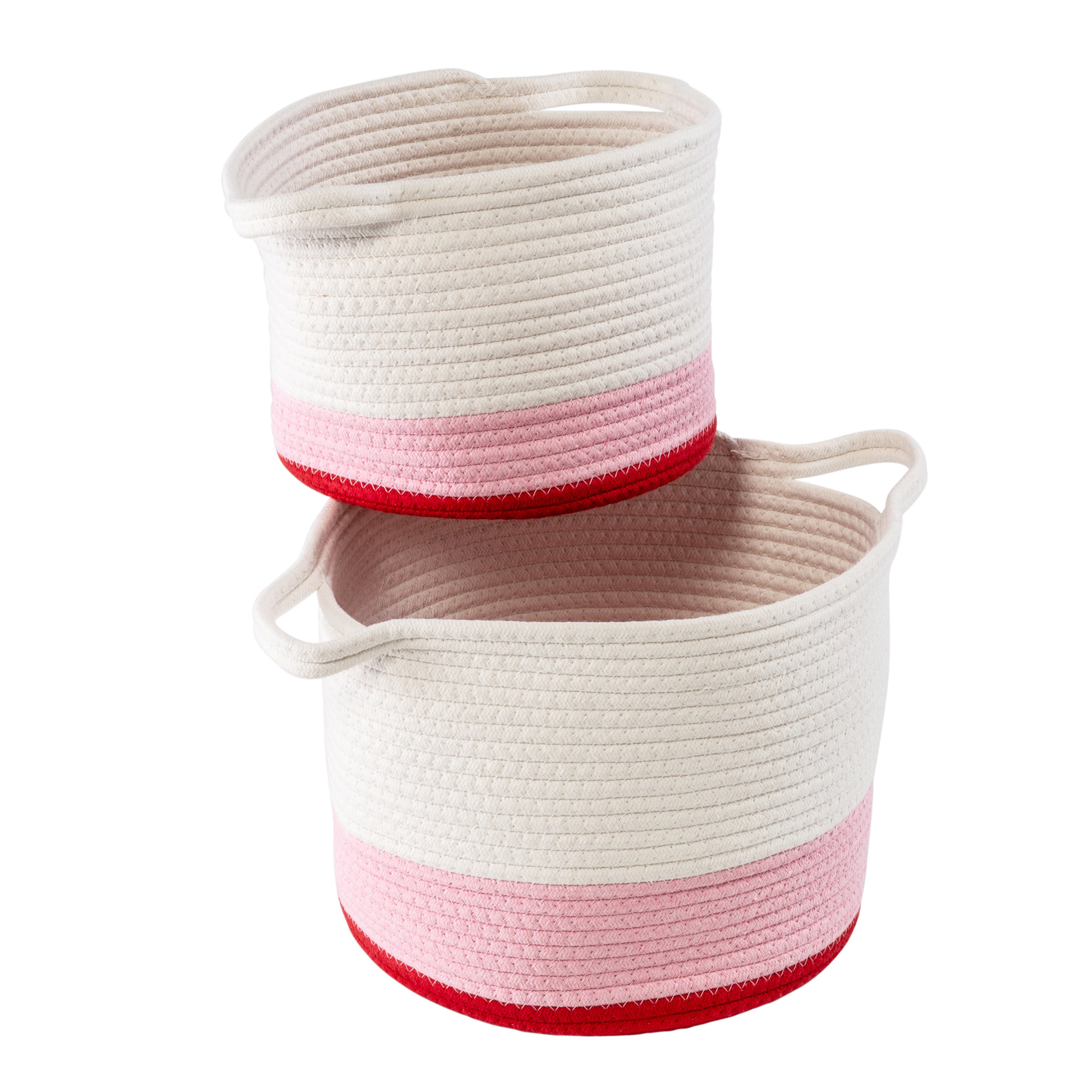 Fabric Decorative Basket - Set of 2, Pink
