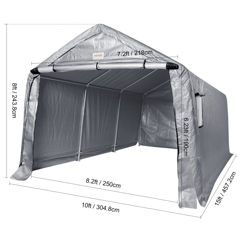 Gray 15' x 8' Portable Garage Shed with Windows