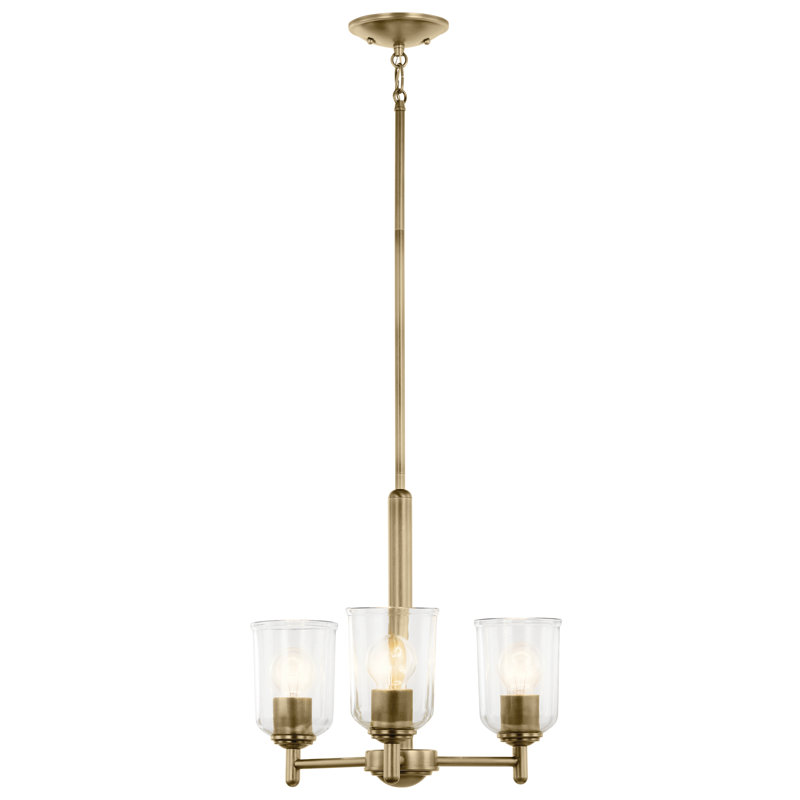 15.25" 3-Light Mini Chandelier with Clear Glass, Brass