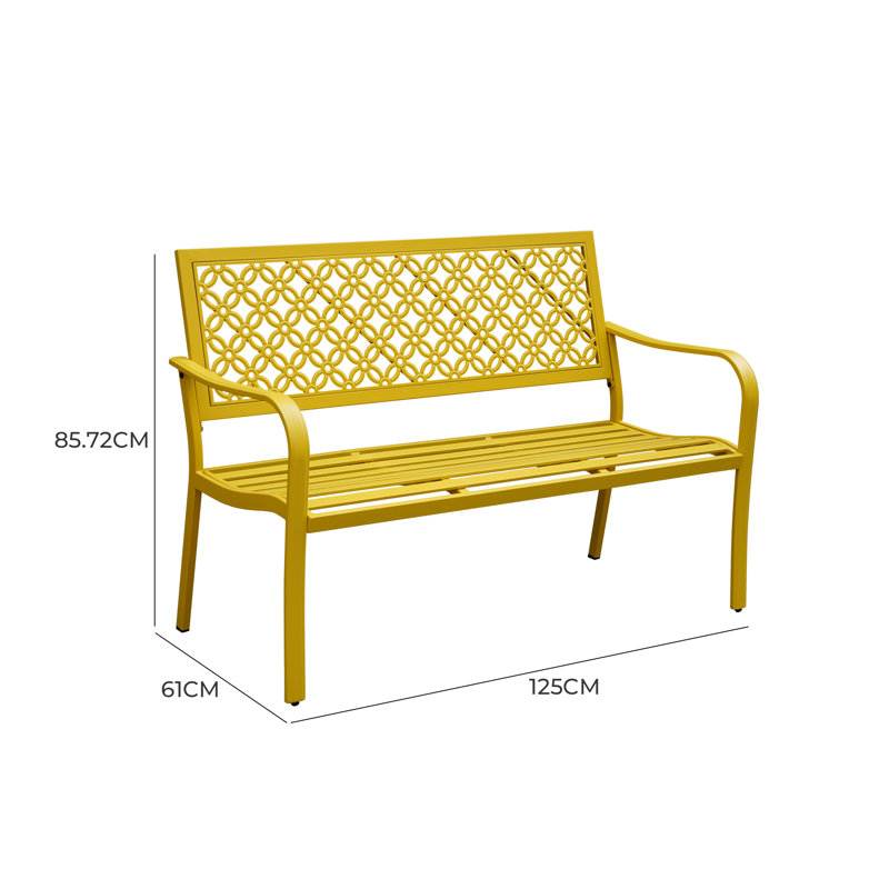 Powder Coated Steel Outdoor Bench, Yellow