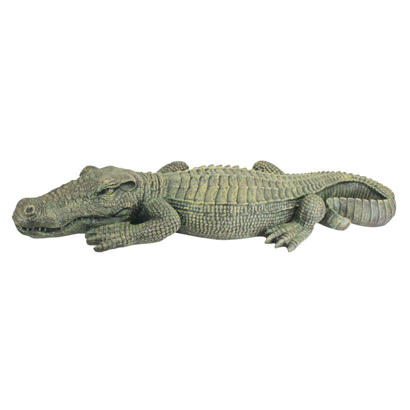 Large Hand-Painted Green Resin Alligator Garden Statue