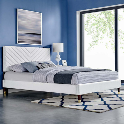  Performance Velvet Queen Platform Bed In White