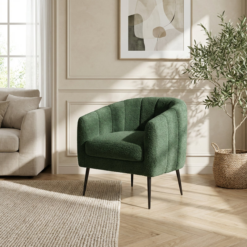 Fauteuil de meuble-lavabo moderne rembourré en tonneau avec pattes en métal, fauteuil de salon simple capitonné Channel