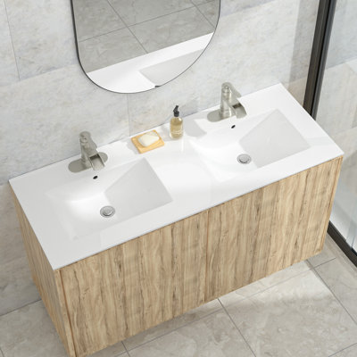 48"x19" White Ceramic Rectangular Bathroom Vanity Top with Overflow & Faucet Hole(Top only)