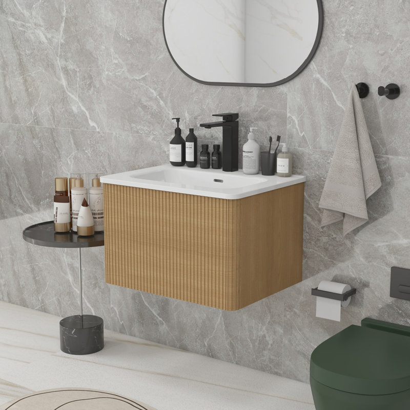 Meuble-lavabo rayé, Chêne