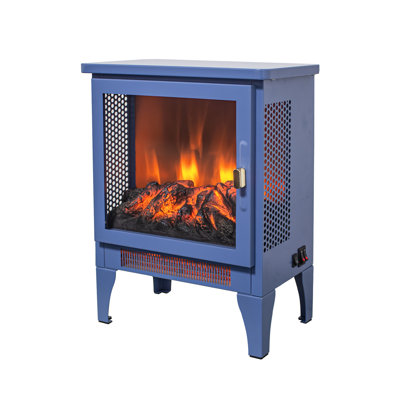 18 Inch Electric Freestanding Fireplace Stove With Realistic 3D Flame, Blue, High - Security Double Protection, 1400W/700W Heat Output, 5000 'S, Long Life Led, Three Sided View Design, Easy Storage