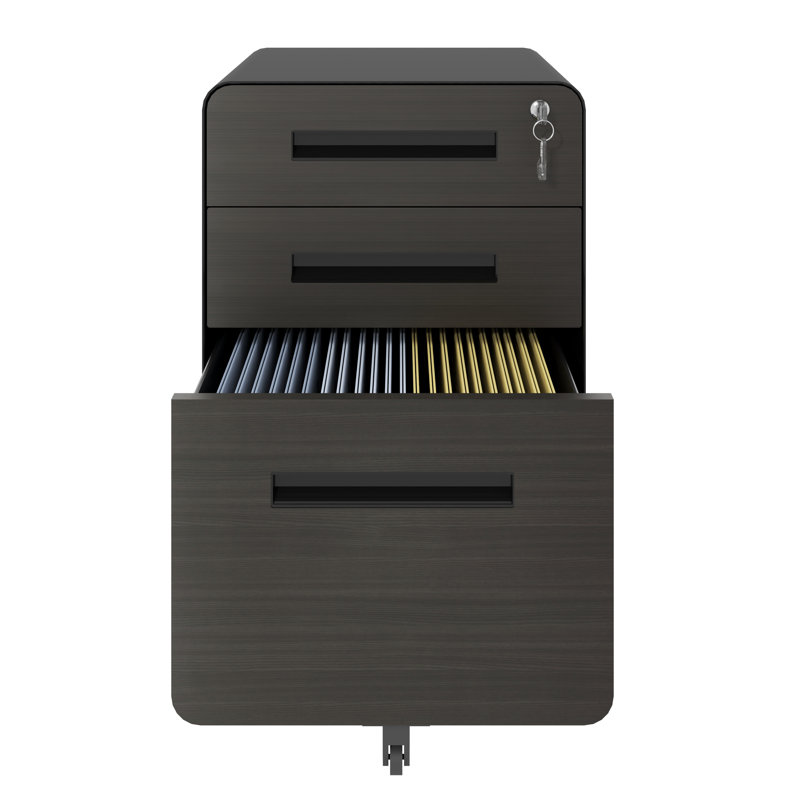 3-Drawer Mobile File Cabinet with Lock, All-Steel Office Storage in Black, Black