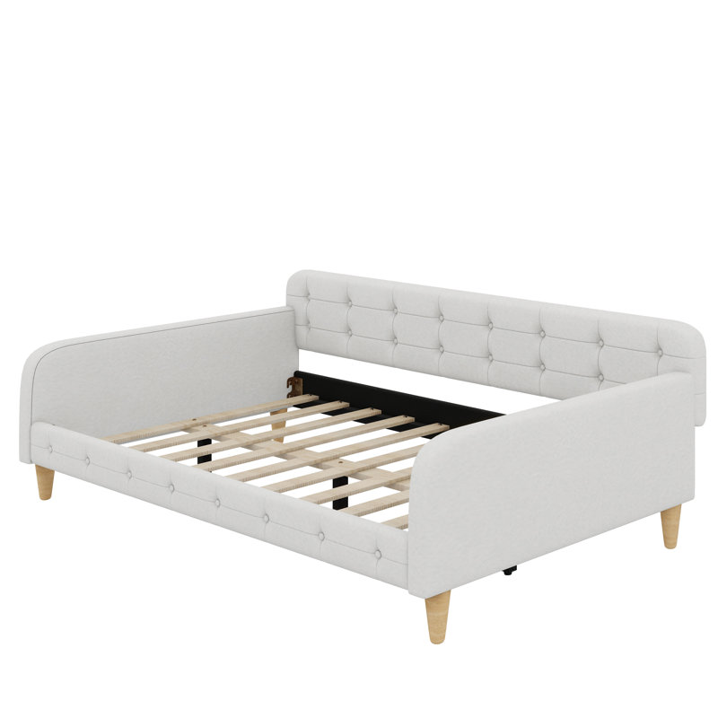 Lit de jour rembourré avec pieds, Beige, Double