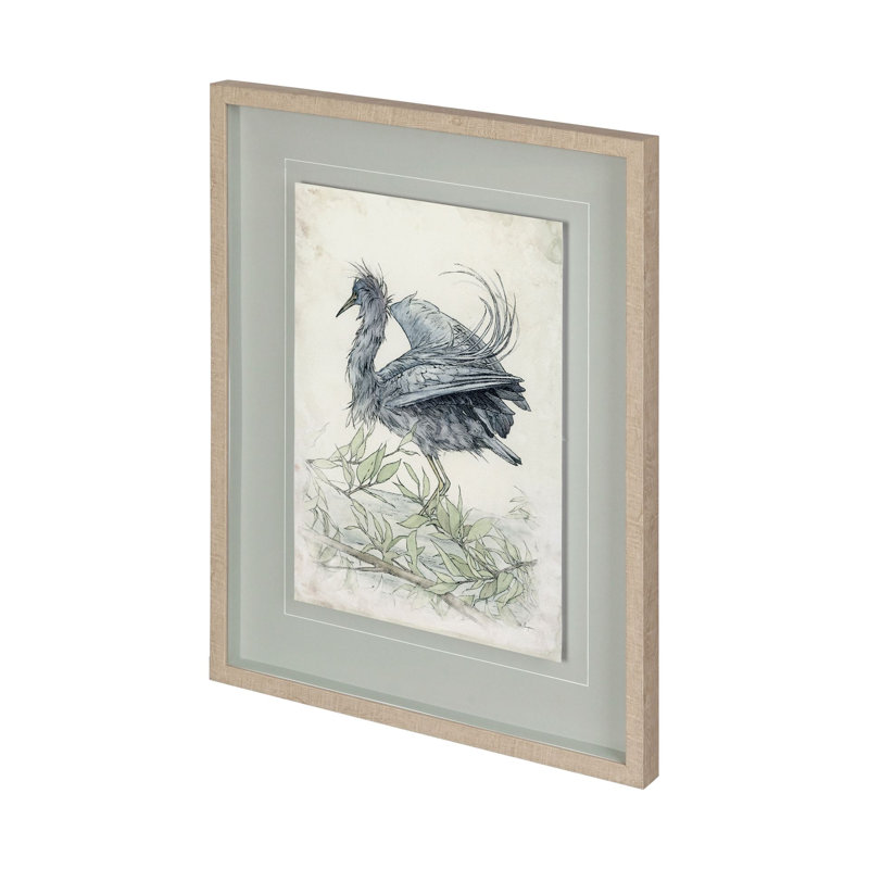 Sandhill Crane, reproduction d'art texturée encadrée à la main avec passe-partout, Héron tricolore
