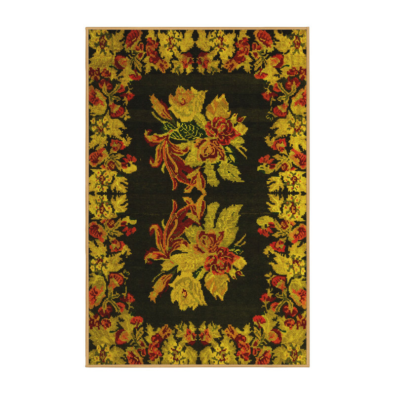 Tapis abstraits jaunes lavables à la machine Abstract 5390, Rectangle 2 pi x 3 pi