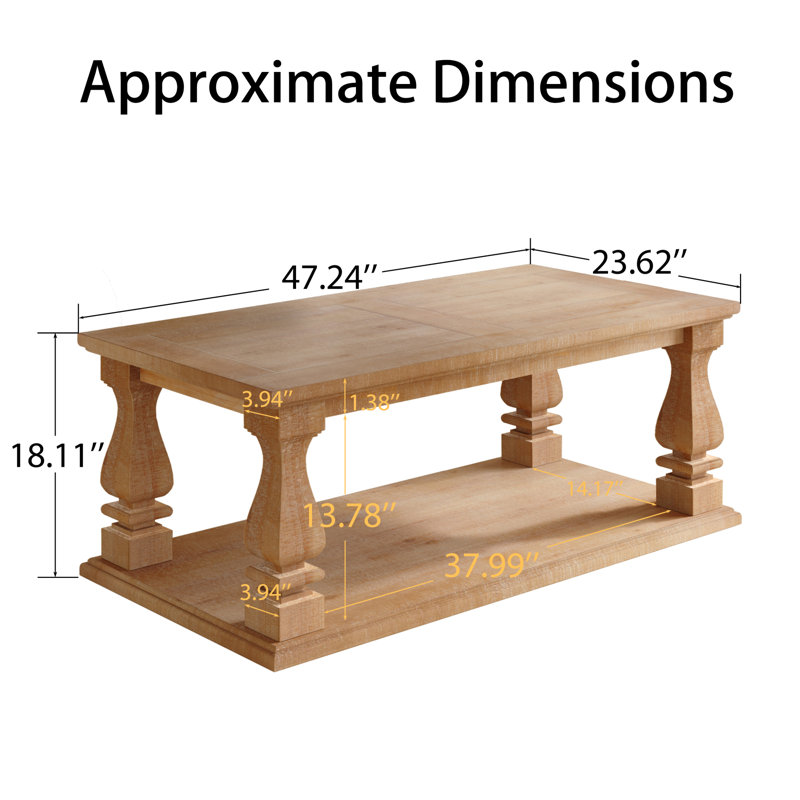 Tables basses rustiques avec rangement, table de ferme en bois massif, Brun clair * Bois naturel * Brillant
