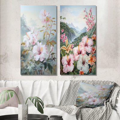 White Hibiscus In Japan Hill - Floral Wall Decor Set Of 2