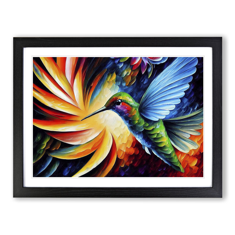 Hummingbird Vol.6 Abstract - Single Picture Frame Painting, Black, 25cm H x 34cm W x 2cm D
