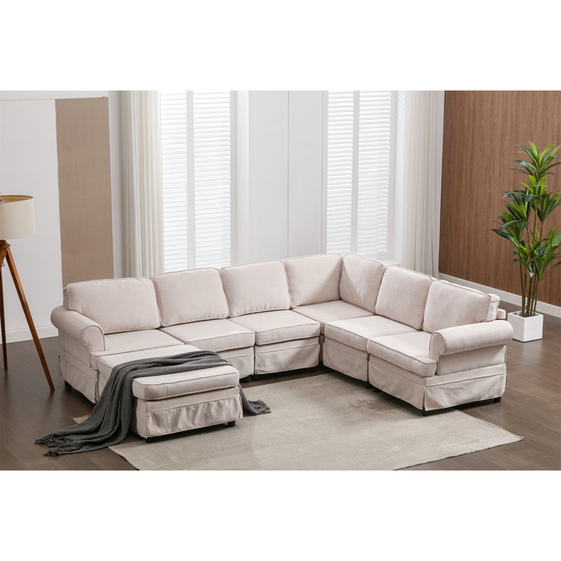 Canapé modulaire rembourré 7 pièces Roepke, 100 % lin beige