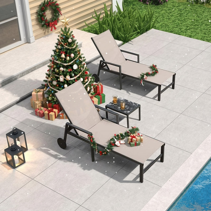 Outdoor Chaise Lounge with Table, Beige