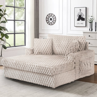 Modern 53"W Upholstered Chaise Lounger With 2 Cupholders, Pocket, And Pillows