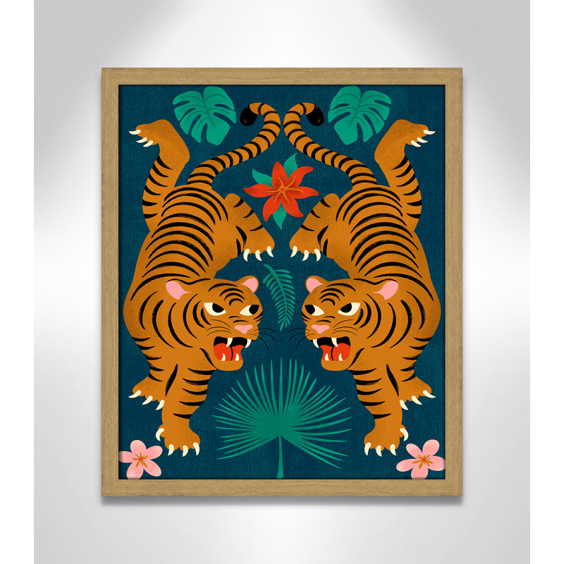 «Jungle Tigers Print» par Cantwell, Grain de bois naturel, 16'' W x 19'' H, Framed Print