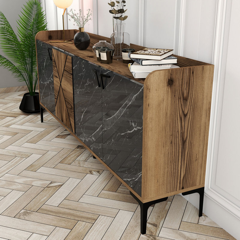 Enela 180cm Console Table, Walnut, Black Marble