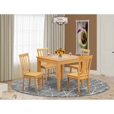5 Piece Modern Dining Table Set Includes a Square Wooden Table and 4 Kitchen Dining Chairs, Oak