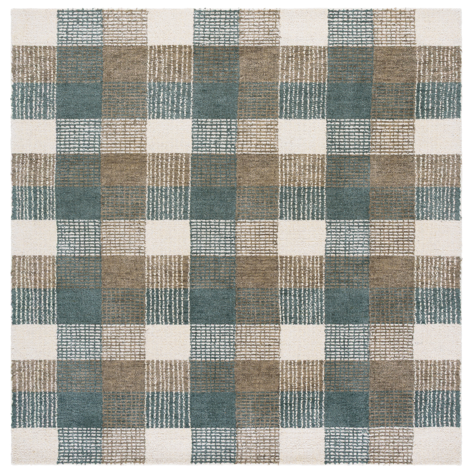Genre Hand Tufted Wool;Cotton Plaid Rug, Square 6'