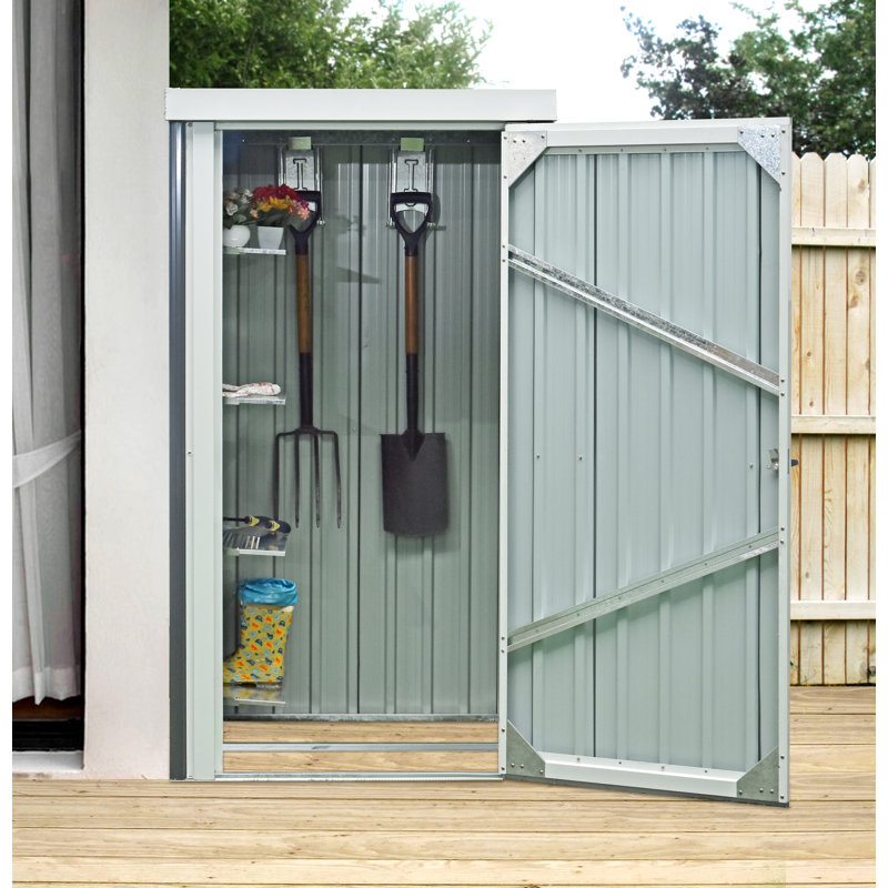 Hanover Dark Gray and White Galvanized Steel Patio Storage Shed