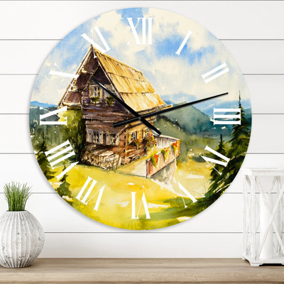 Paysage paisible avec un vieux chalet en été - Horloge murale traditionnelle