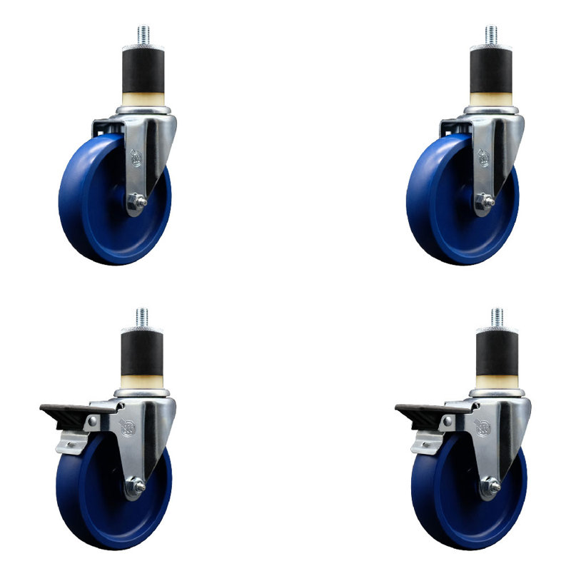 Ensemble de roulettes extensibles en poly massif avec roues pivotantes 1-7 / 8 pouces 2 freins SCC