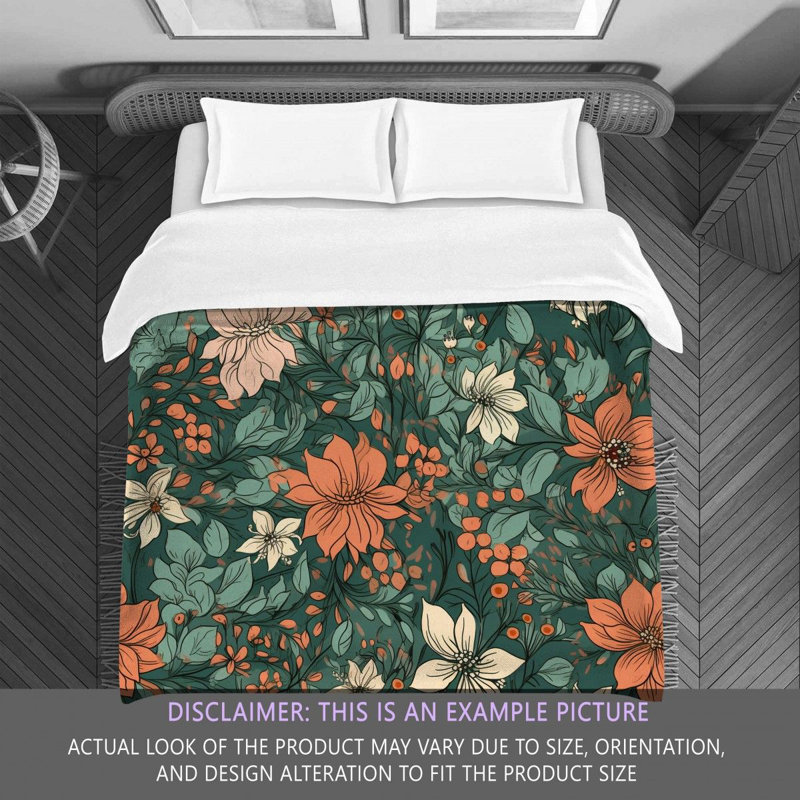 Floral Green/Orange Microfiber Comforter, King Comforter