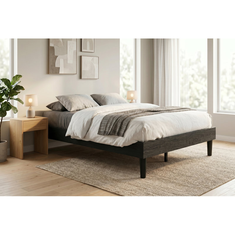 Cadre de lit plateforme King Size noir | Panneaux de particules robustes avec sommier à lattes en bois | Sommier non requis