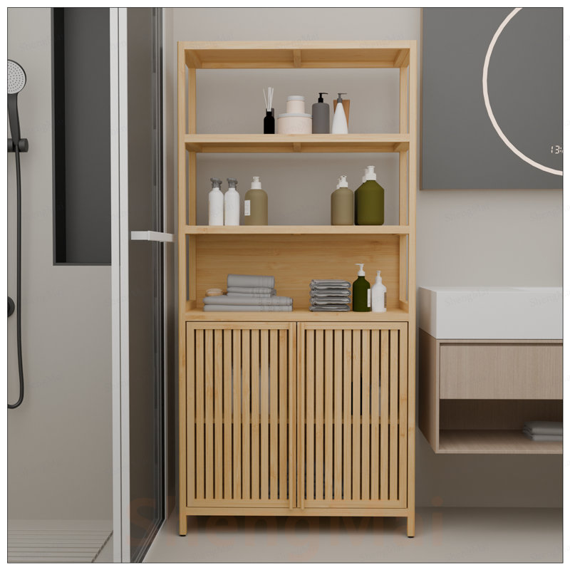 Grand support de rangement multi-scène haute capacité à deux portes, parfait pour la salle de bain et l'organisation à la maison