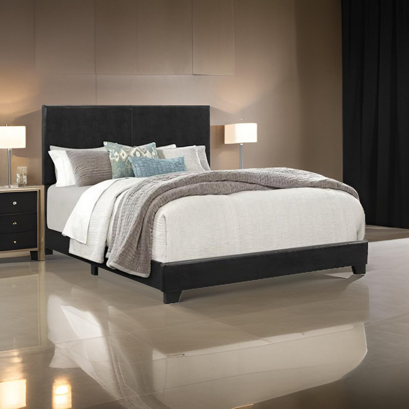 Lit plateforme tapissier Woodsum, Noir, Double