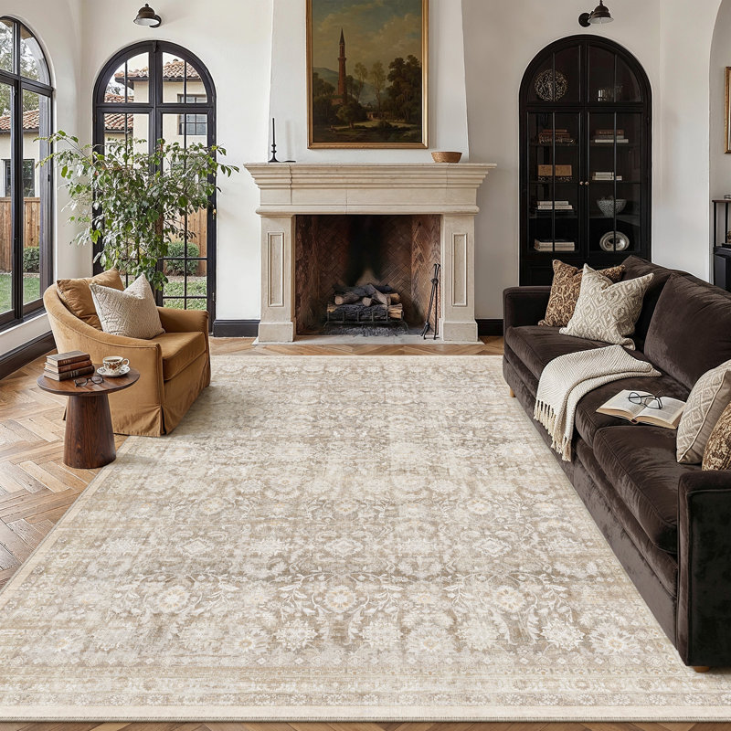 Tapis décoratif rétro Riva, Beige, Rectangle 7'9" x 9'9"
