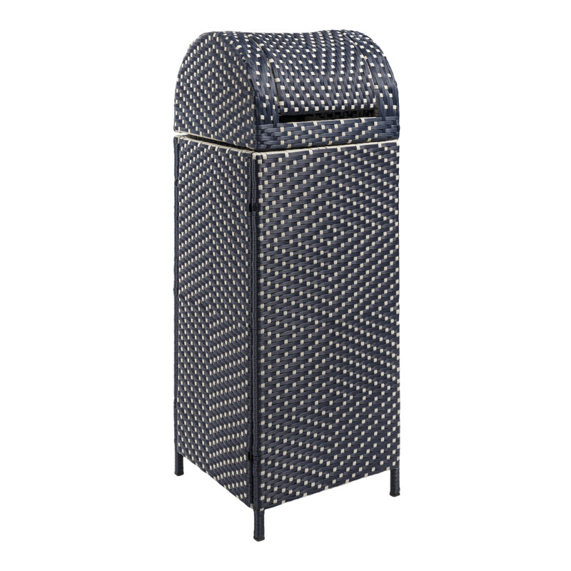 Darla All-Weather Wicker/Metal Swing Top Hideaway Outdoor Trash Can, Navy/White, 31.39 Gal