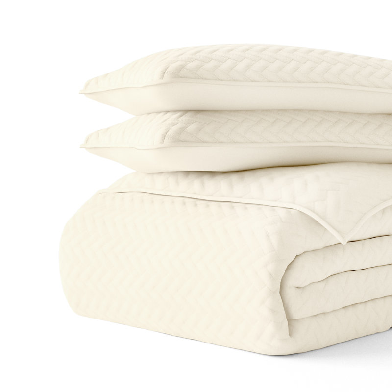 Twin Ivory Quilted Microfiber Coverlet Set