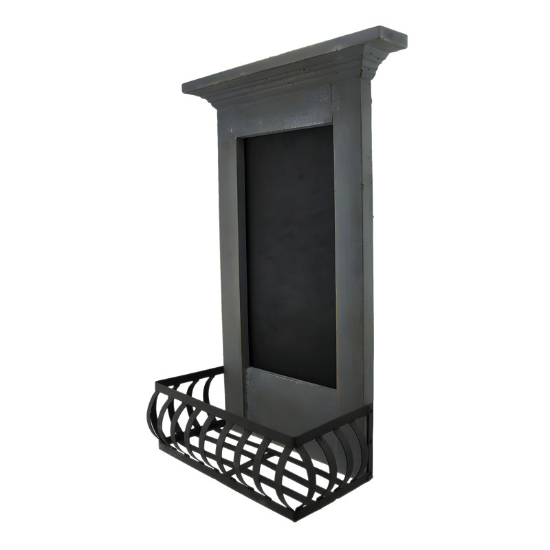 Tableau noir rustique en bois et métal bleu clair / gris avec panier de 19 pouces de haut