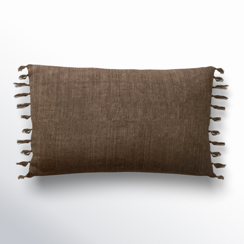 Sharron Tassels Linen Reversible Throw Pillow, Pillow Cover Only - No Insert, Brown