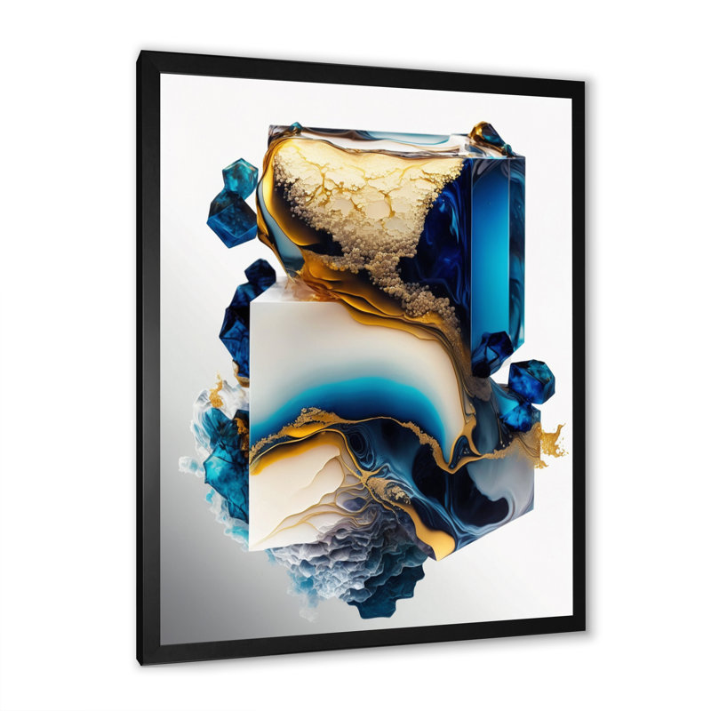" Abstract Geode Modern Shape ", Black Picture Framed Canvas, 24" W x 32" H