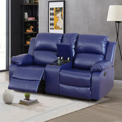 68" Wide Faux Leather Manual Reclining Home Theater Loveseat Sofa, 2-Seater Recliner Couch With Storage & Cup Holder by Ebern Designs