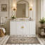 Wall Mount Bathroom Vanity Cabinet without Sink, Fluted Doors, Soft Close Drawers and Doors, Gold Handles, White Finish