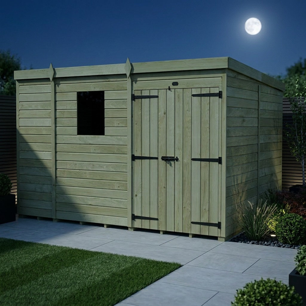Total Sheds 9ft x 8ft Pent Garden Shed - Double Door - With Windows - Pressure Treated Timber - UK Manufactured