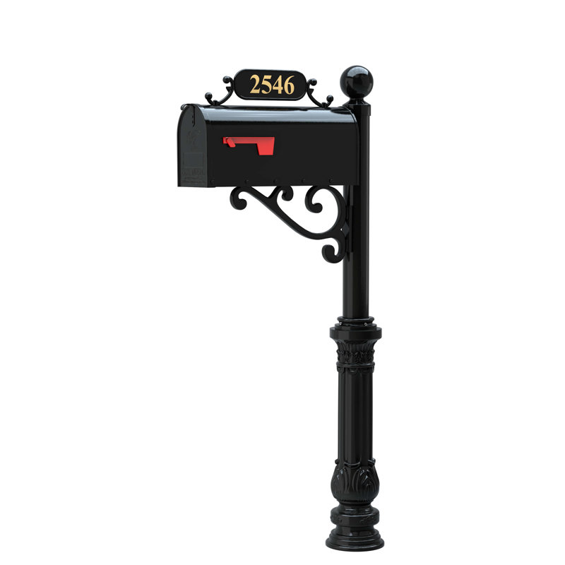 Personalized Mailbox with Post and Number Plate, 11" H x 8.25" W x 21" D, Yes