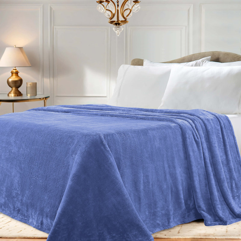 Blue Plush Fleece Reversible Throw Blanket
