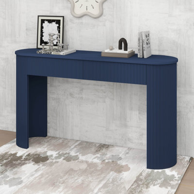 Console moderne avec design cannelé, plateau ovale et 2 tiroirs