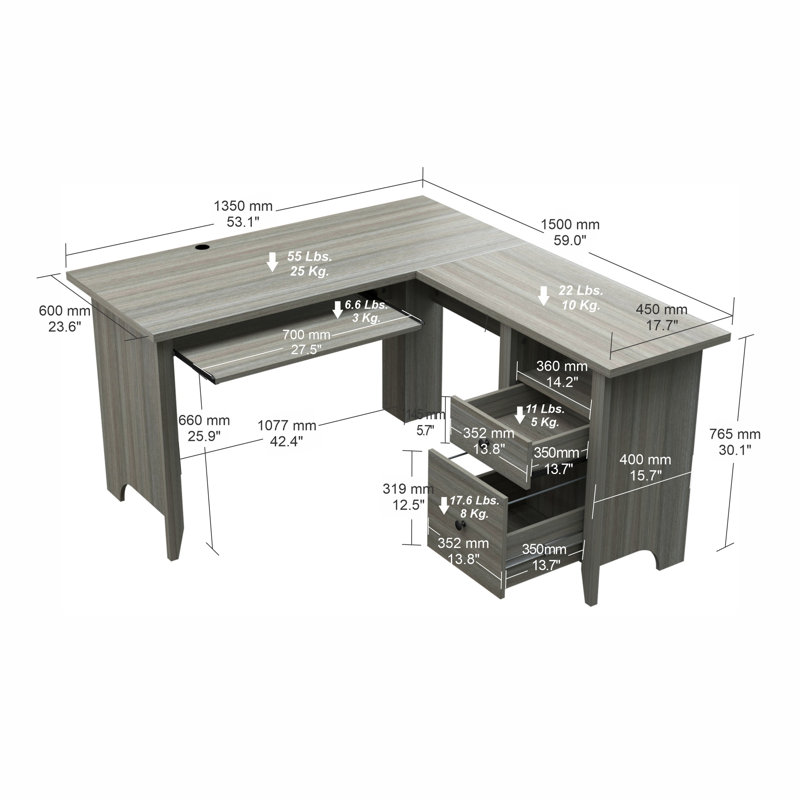 Kazuhito L-Shaped Computer Desk
