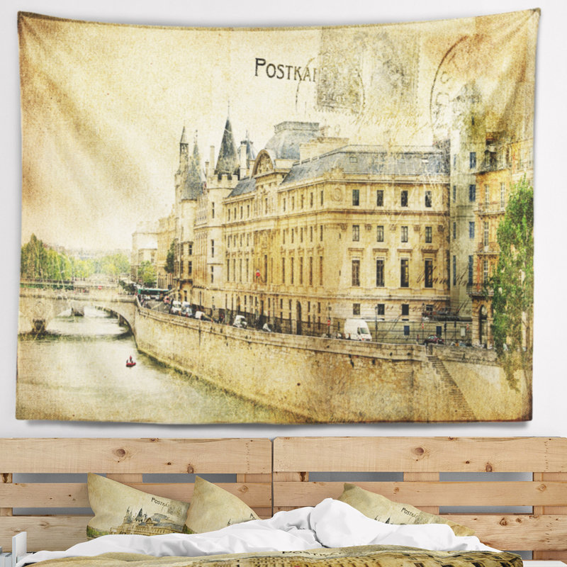 Tapisserie abstraite des vieilles cartes parisiennes, H 32 po x l 39 po