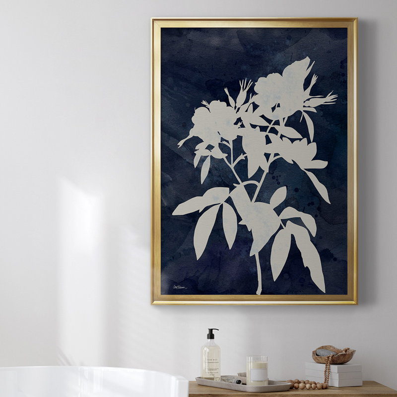 Toile encadrée de qualité supérieure Indigo Botanical I Revisité, L 22,5 po x H 30,5 po, Or