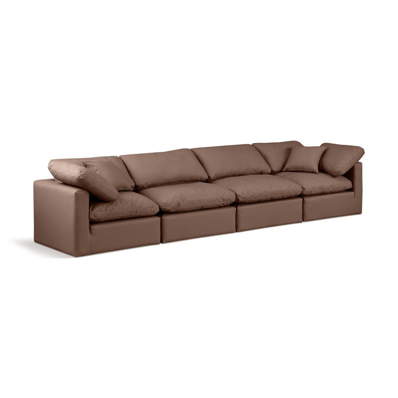 Hinami Upholstered 140'' Sofa, Brown Vegan Leather